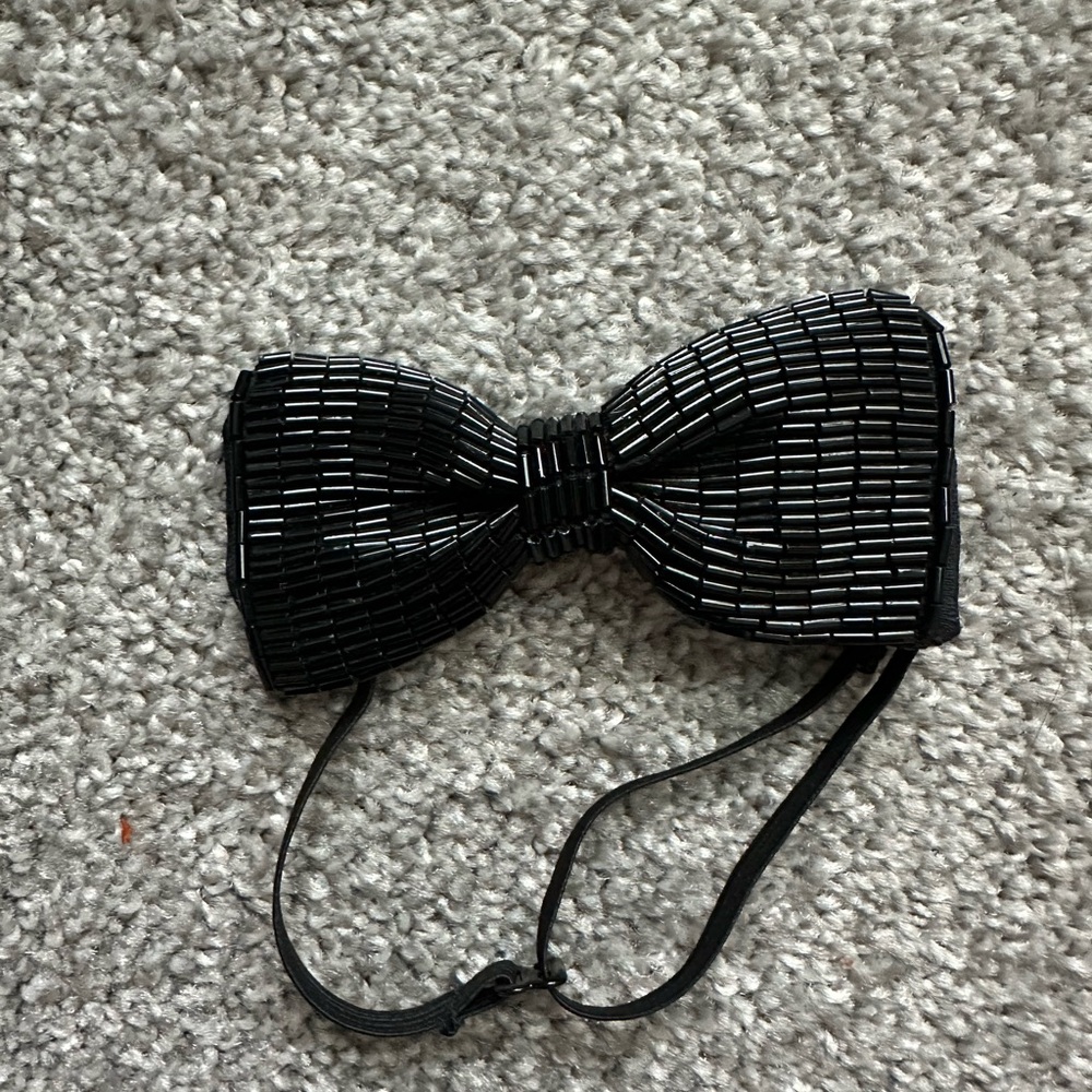 Black Silk Bow Tie,beaded.